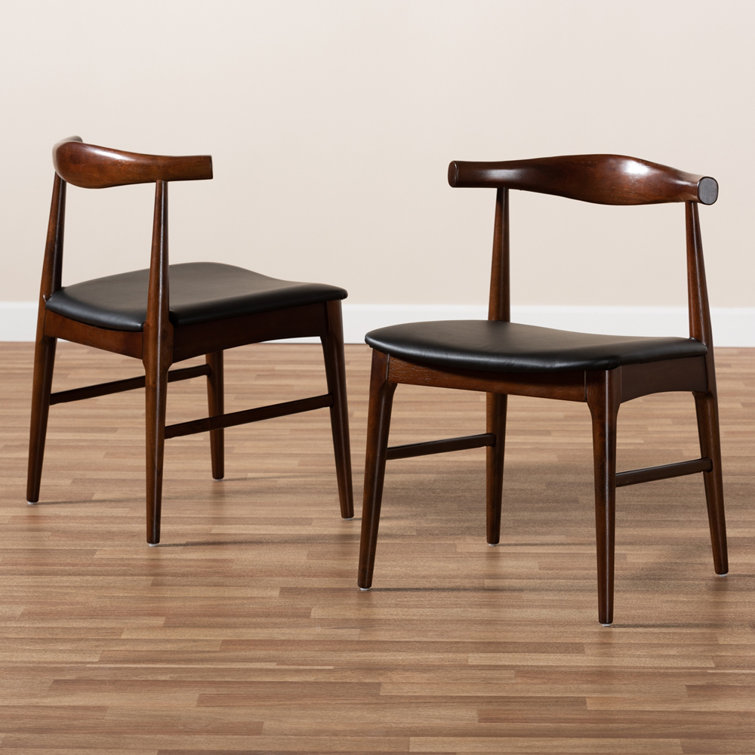 Corrigan Studio Studio Eira MidCentury Modern Black Faux Leather Upholstered Walnut Finished